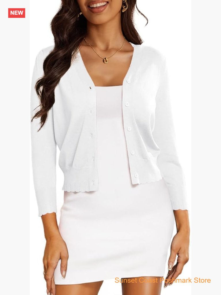 Cropped Cardigan 3/4 Sleeve Bolero Shrug For Dresses Lightweight Open Front